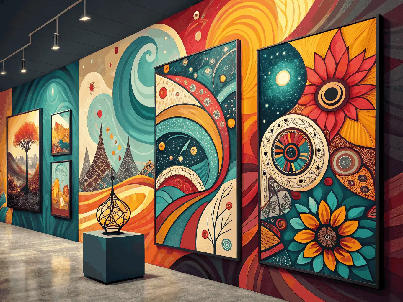 A vibrant display of colorful plastic art creations, showcasing various forms and techniques. The image conveys the versatility and creative potential of plastic arts.