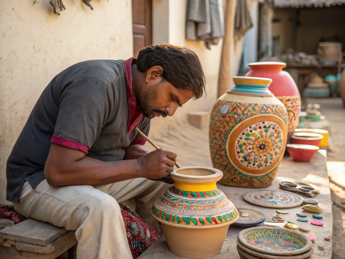 A close-up shot of hands meticulously crafting a delicate ceramic piece, showcasing the intricate details and the artisan's skill. The image highlights the precision and artistry involved in ceramic work.